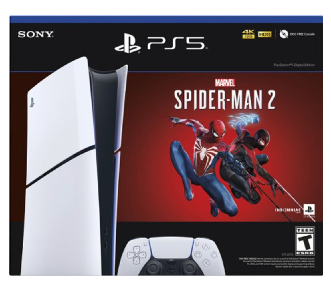 Sony Interactive Entertainment - PlayStation 5 Slim Console Digital Edition – Marvel's Spider-Man 2 Bundle (Full Game Download Included) - White